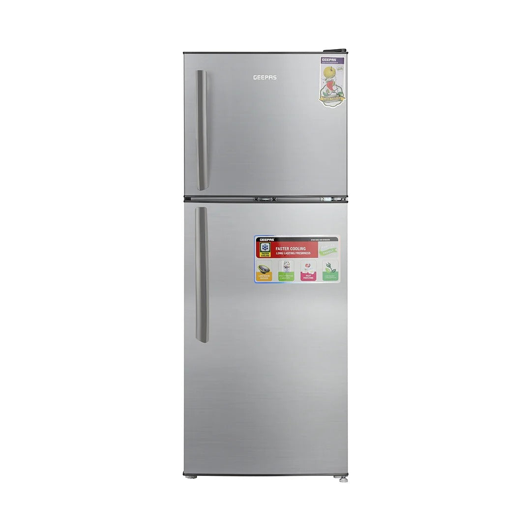 Geepas 200L Double Door Refrigerator, Defrost - GRF2209SXE