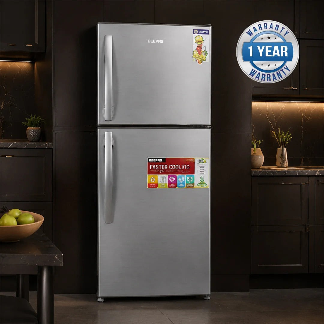 Geepas 200L Double Door Refrigerator, Defrost - GRF2209SXE