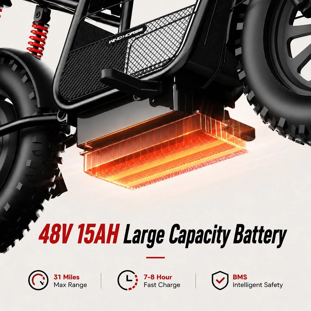 Wind Horse Electric Bike 750W 50KM Range 32KM Speed, D1